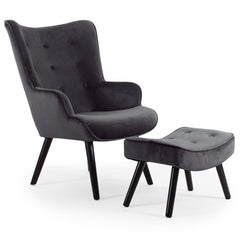 Fauteuil Amani scandinave avec pouf velours noir