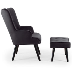 Fauteuil Amani scandinave avec pouf velours noir