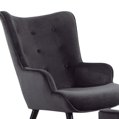 Fauteuil Amani scandinave avec pouf velours noir