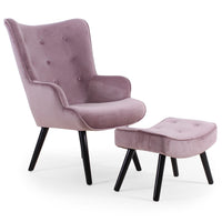 Fauteuil scandinave avec pouf en velours rose