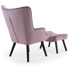 Fauteuil scandinave + pouf Lylou Velours Rose
