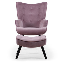 Fauteuil scandinave + pouf Lylou Velours Rose