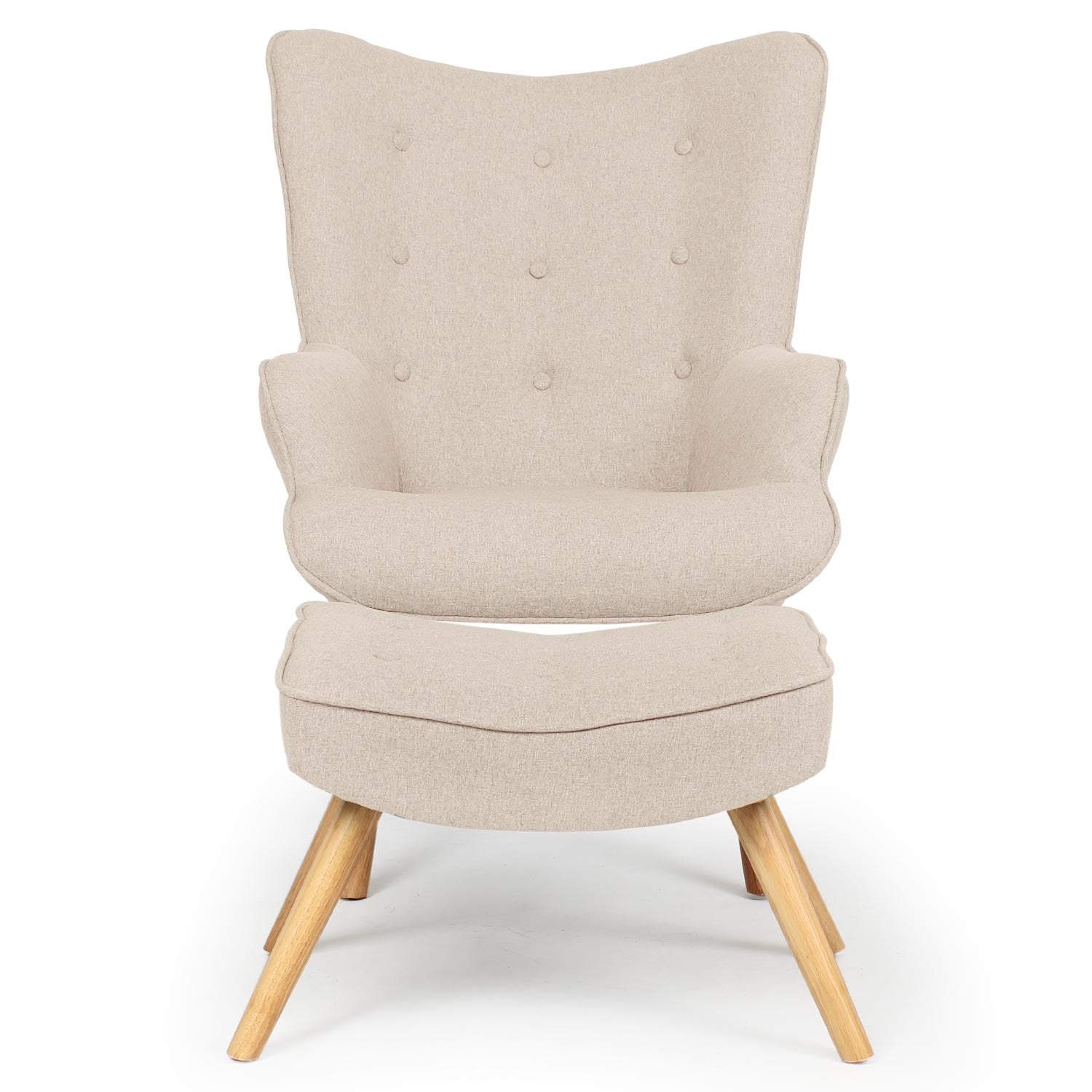 Fauteuil scandinave + pouf Lylou Tissu Beige de face