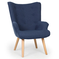 Fauteuil avec pouf Amani scandinave tissu bleu
