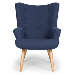 Fauteuil avec pouf Amani scandinave tissu bleu