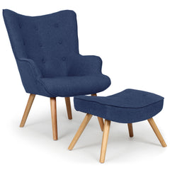 Fauteuil avec pouf Amani scandinave tissu bleu