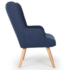 Fauteuil avec pouf Amani scandinave tissu bleu