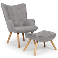 Fauteuil scandinave avec pouf en tissu gris clair