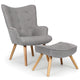 Fauteuil scandinave avec pouf en tissu gris clair