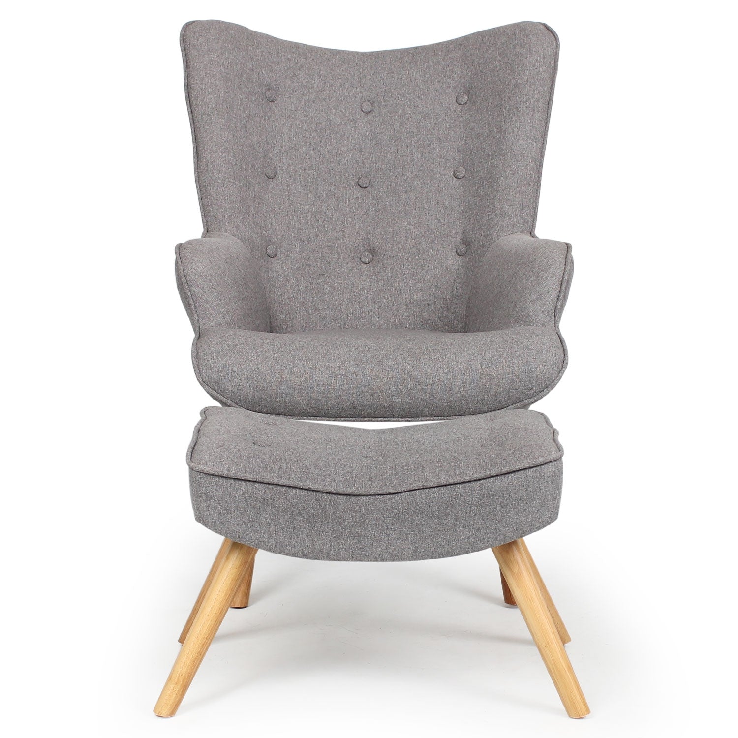 Fauteuil scandinave + pouf Lylou Tissu Gris clair