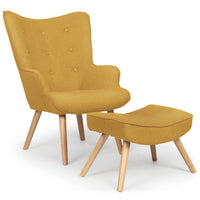 Fauteuil scandinave avec pouf en tissu jaune
