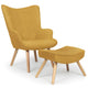 Fauteuil scandinave avec pouf en tissu jaune