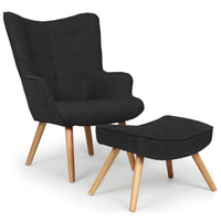 Fauteuil scandinave avec pouf en tissu noir