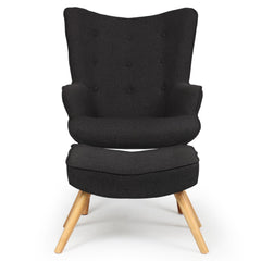 Fauteuil scandinave + pouf Lylou Tissu Noir de face