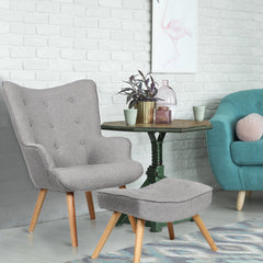 Fauteuil scandinave pieds en bois Lylou Tissu Gris clair