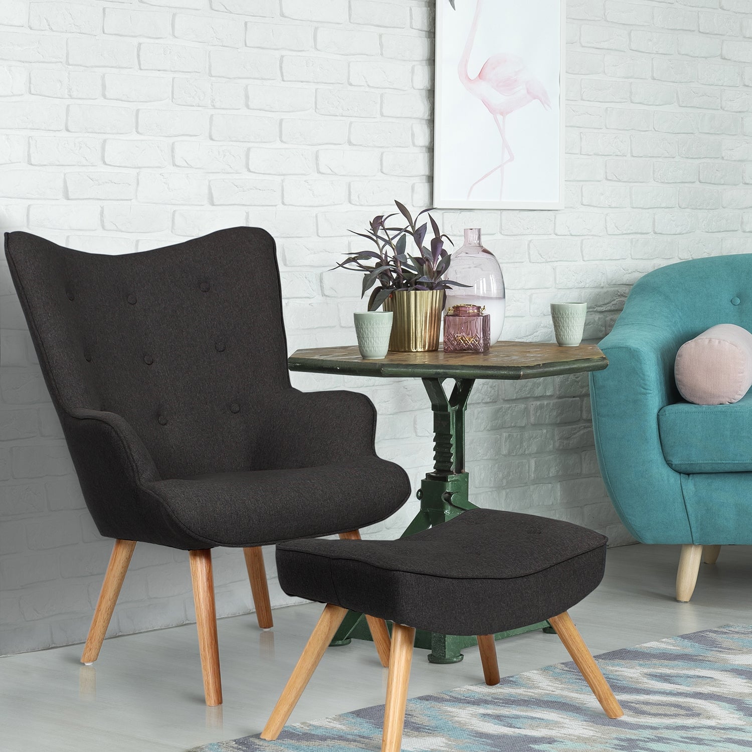 Fauteuil scandinave Lylou Tissu Noir de face