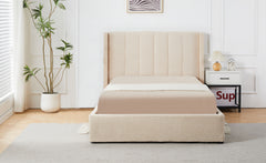 Lit double avec sommier relevable Baccar 140x190cm tissu bouclette crème