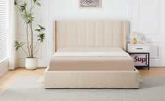 Lit double avec sommier Baccar relevable 160x200 cm tissu bouclette crème