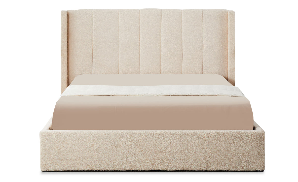 Lit double avec sommier Baccar relevable 160x200 cm tissu bouclette crème