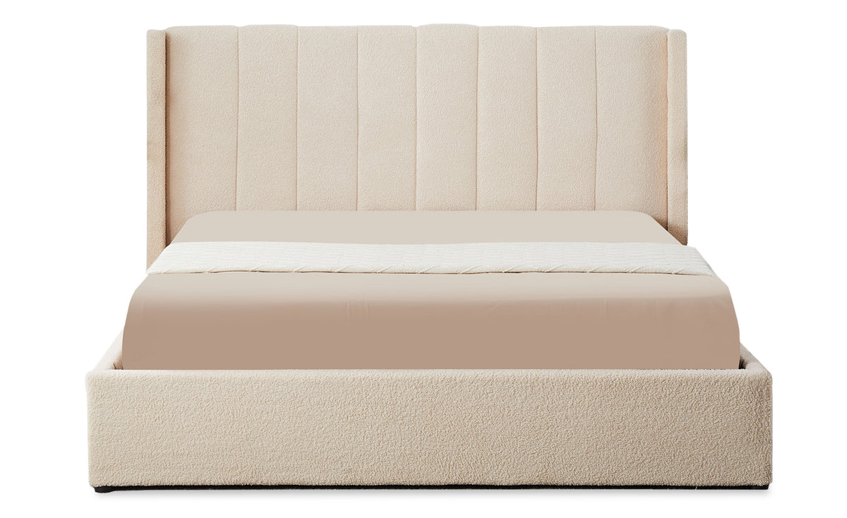 Lit double avec sommier relevable Baccar 180x200 cm tissu bouclette crème