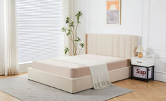 Lit double avec sommier relevable Baccar 180x200 cm tissu bouclette crème