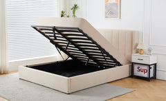 Lit double avec sommier relevable Baccar 180x200 cm tissu bouclette crème