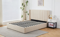 Lit double avec sommier relevable Baccar 180x200 cm tissu bouclette crème