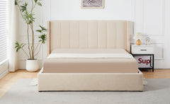 Lit double avec sommier relevable Baccar 180x200 cm tissu bouclette crème
