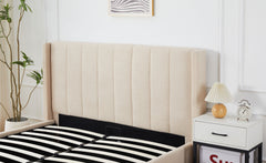 Lit double avec sommier relevable Baccar 180x200 cm tissu bouclette crème