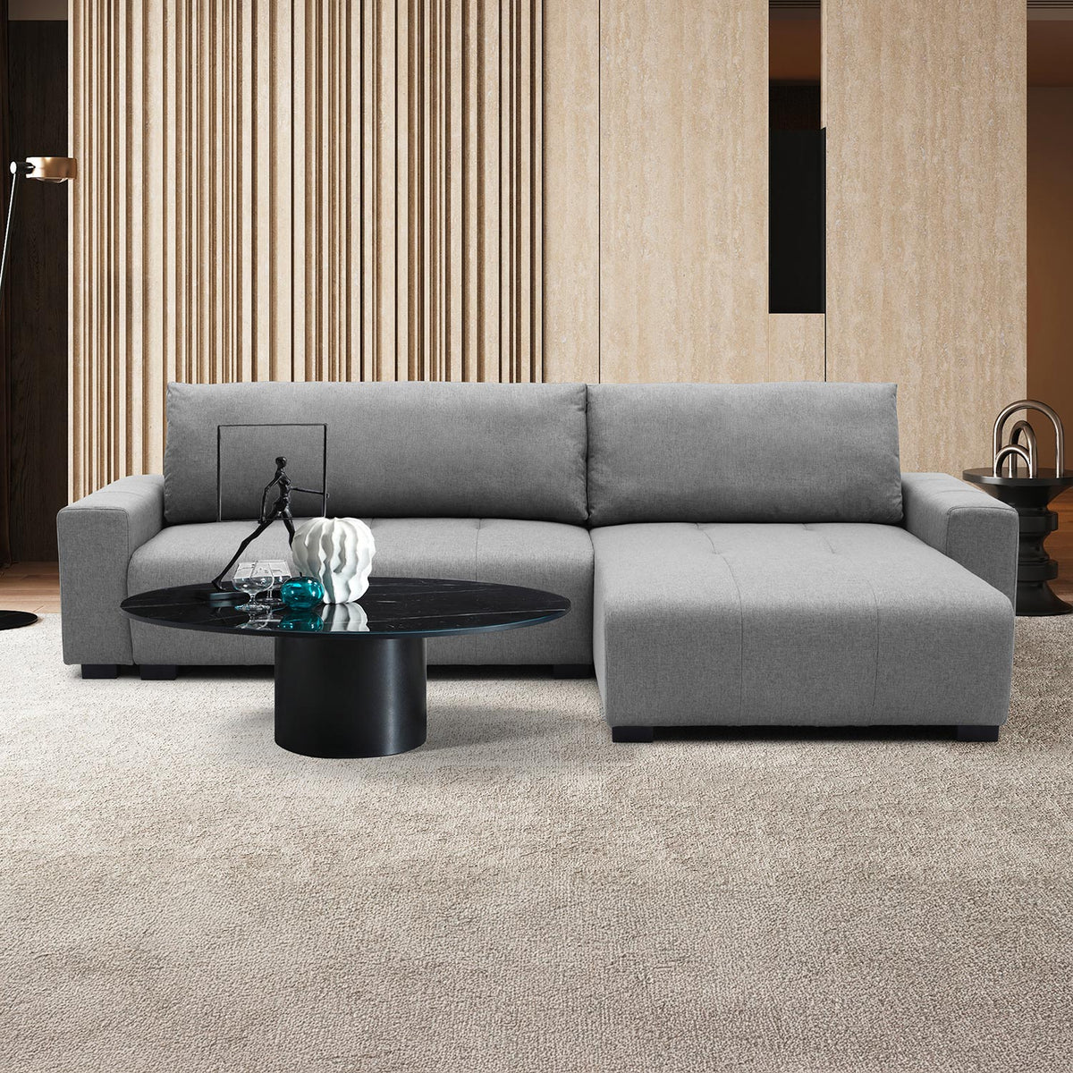 Sofá esquinero convertible Chybel de tela gris