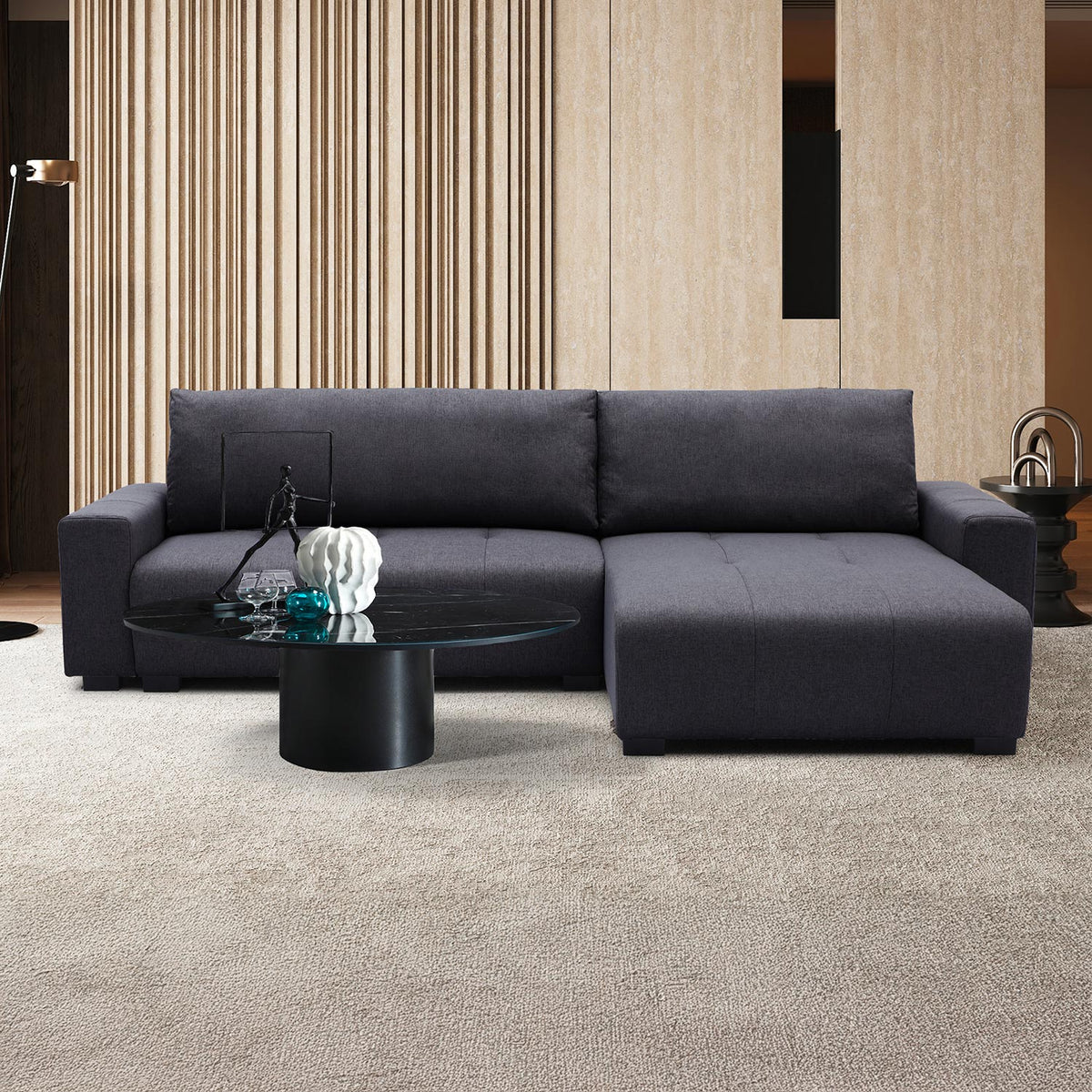 Canapé d'angle convertible Chybel tissu noir
