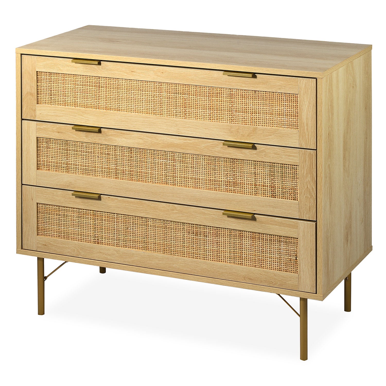 Commode 3 tiroirs Mandelieu Bois clair et Rotin