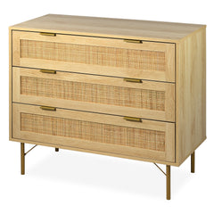 Commode 3 tiroirs Mandelieu Bois clair et Rotin