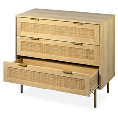 Commode 3 tiroirs Mandelieu Bois clair et Rotin