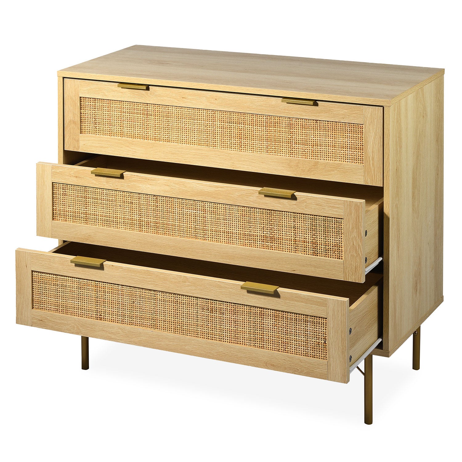 Commode 3 tiroirs Mandelieu Bois clair et Rotin