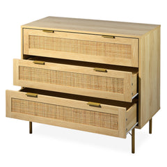Commode 3 tiroirs Mandelieu Bois clair et Rotin