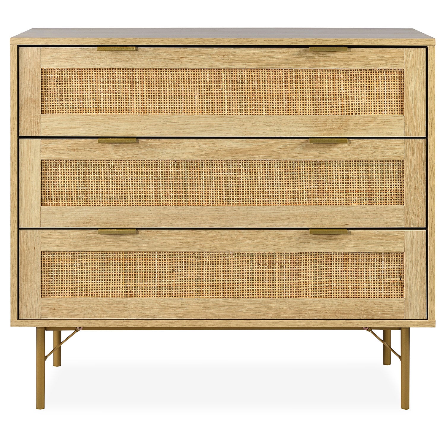 Commode 3 tiroirs Mandelieu Bois clair et Rotin