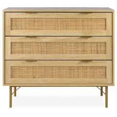 Commode 3 tiroirs Mandelieu Bois clair et Rotin