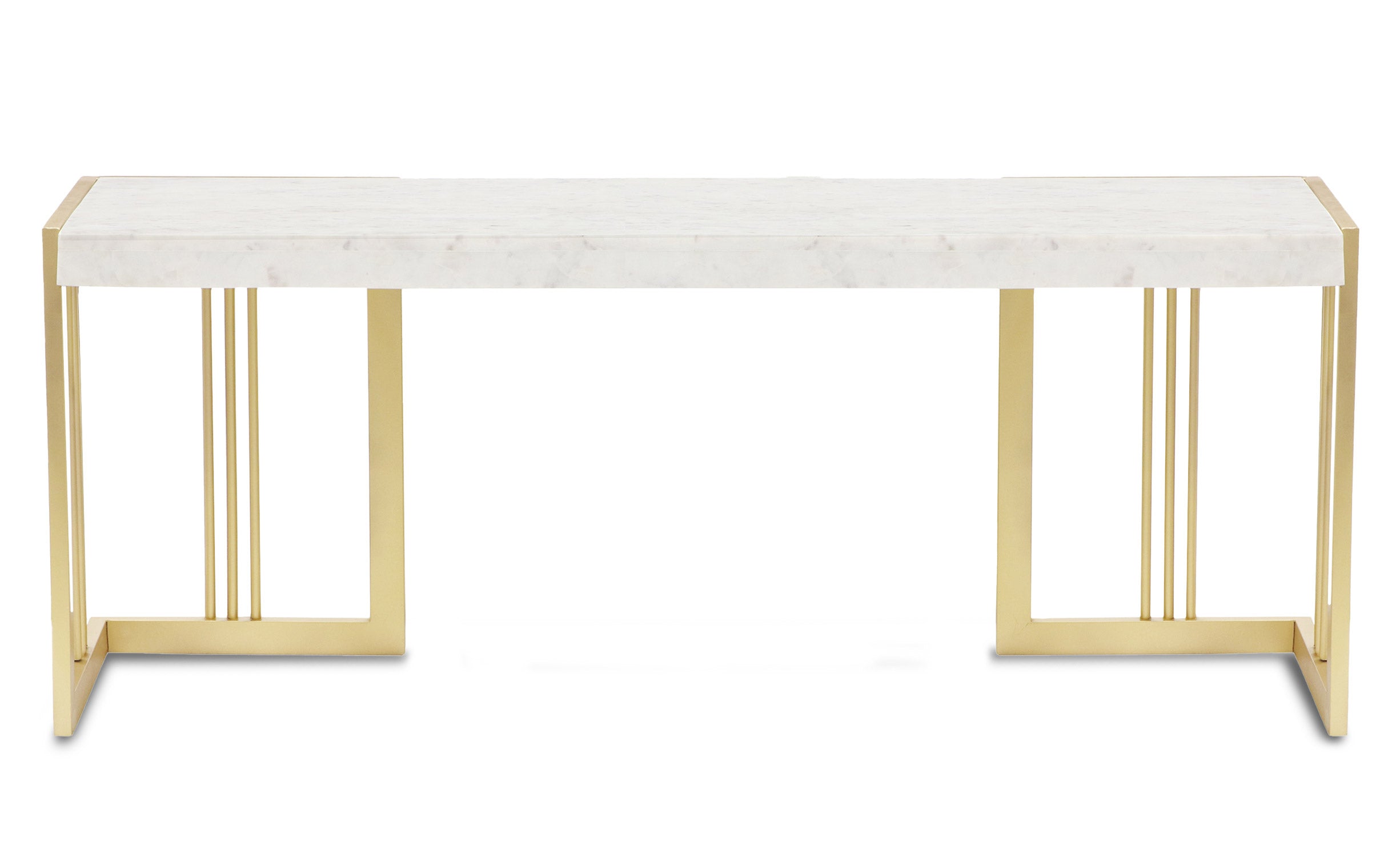 Meuble TV design 140cm Locaro Marbre Blanc et pieds Métal Or
