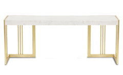Meuble TV design 140cm Locaro Marbre Blanc et pieds Métal Or