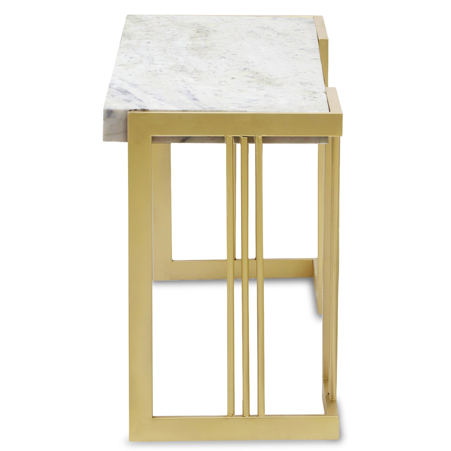 Meuble TV design 140cm Locaro Marbre Blanc et pieds Métal Or