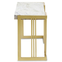 Meuble TV design 140cm Locaro Marbre Blanc et pieds Métal Or
