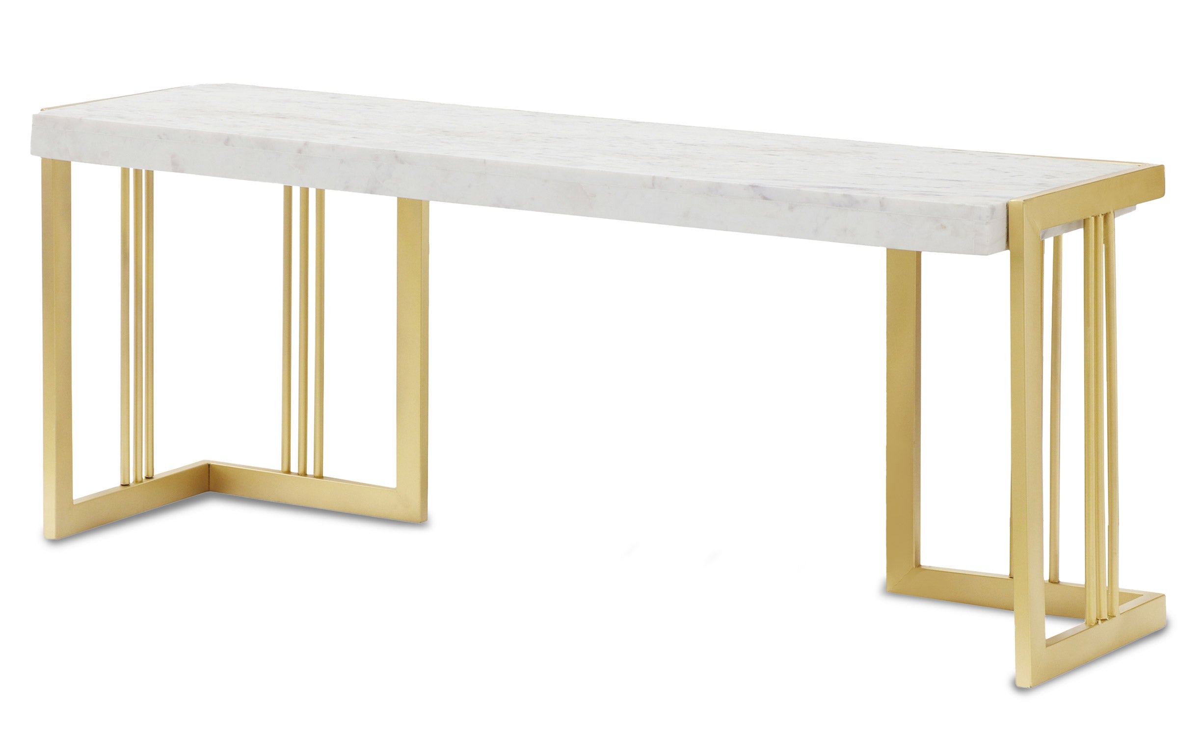 Meuble TV design 140cm Locaro Marbre Blanc et pieds Métal Or