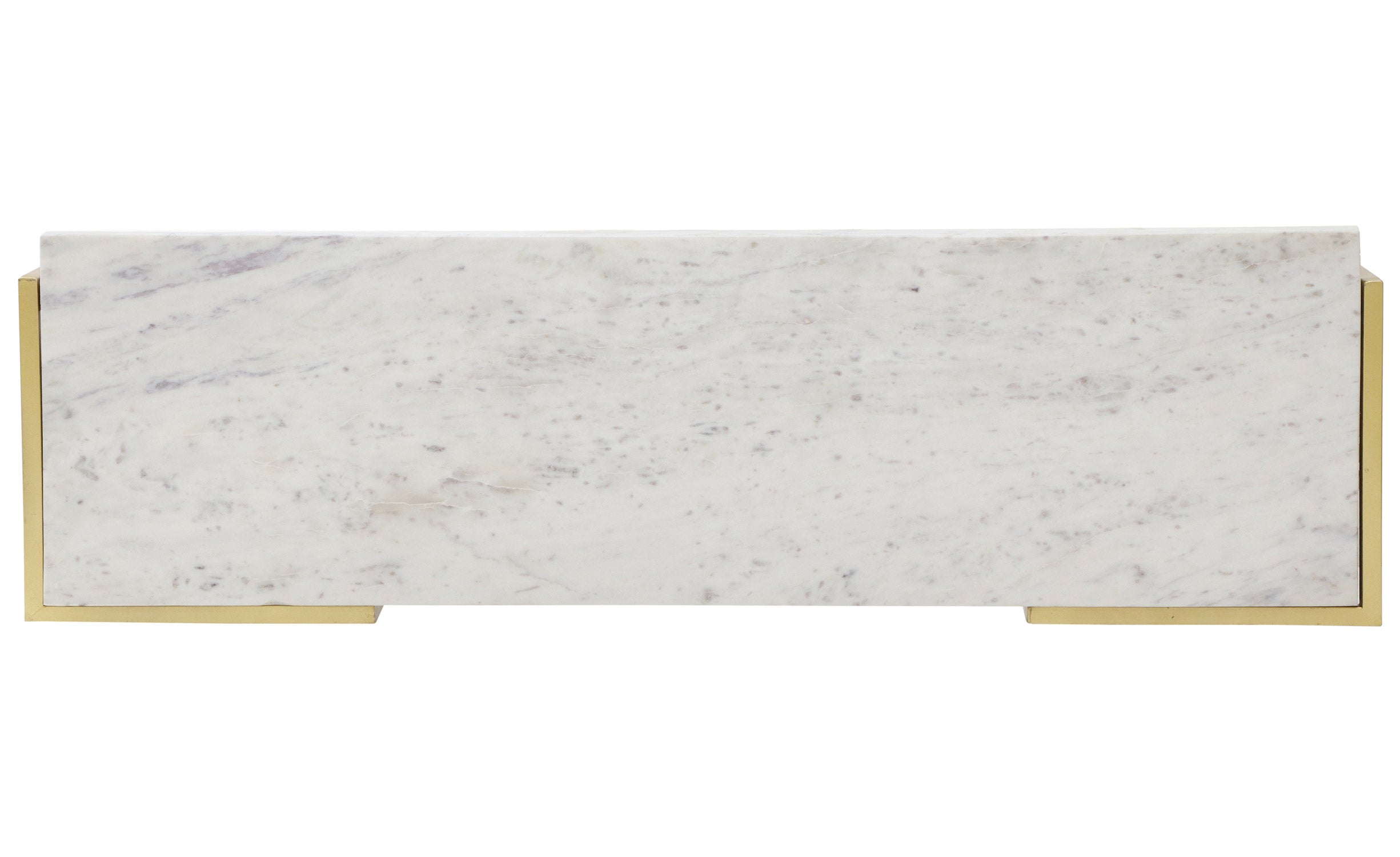Meuble TV design 140cm Locaro Marbre Blanc et pieds Métal Or