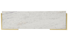Meuble TV design 140cm Locaro Marbre Blanc et pieds Métal Or