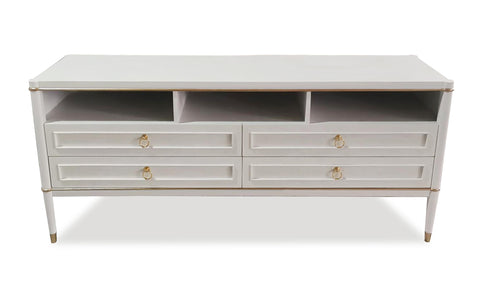 Meuble TV Bais 4 tiroirs beige clair et or