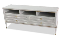 Meuble TV Bais 4 tiroirs beige clair et or