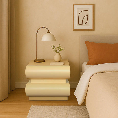 Table de chevet Cluedo avec 2 tiroirs arrondis L45 cm beige