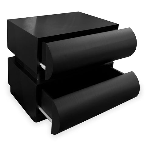 Table de chevet Cluedo avec 2 tiroirs arrondis L45cm noir