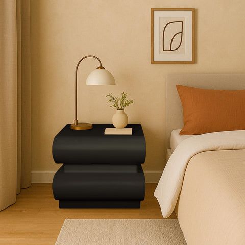 Table de chevet Cluedo avec 2 tiroirs arrondis L45cm noir